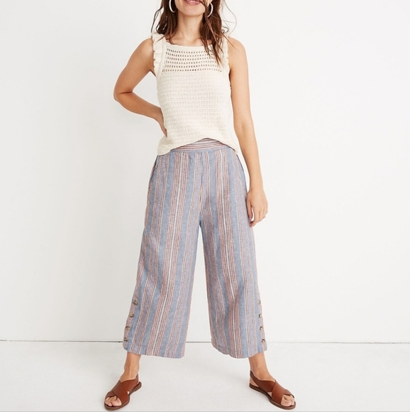 Madewell Tall Side Button Huston Pull-On Crop Pants Rainbow Linen Size XS - Picture 1 of 10